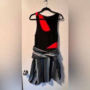 Red Black and Blue Striped Designer Sleeveless Dress
